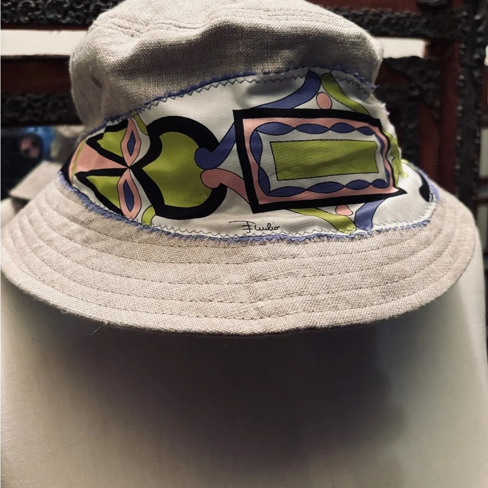 SALE Custom Unisex RESPOKE EMILIO PUCCI Bucket Hat . Pucci Silk Trim Irish Linen - Picture 4 of 15